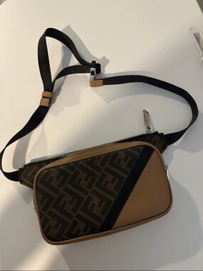 Brown FENDI Monogram Crossbody Belt Bag with Black Accent